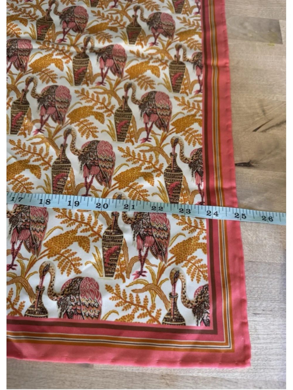 J.McLaughlin Silk Rare Bird Square Scarf Hand rolled Pink Yellow